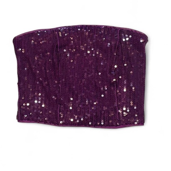NWT Anthropologie Purple Sequin Bustier Bandeau Crop Top Sz Small - Picture 1 of 7